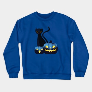 Halloween Spooky Pumpkins Black Cat and Happy Fall Season Autumn Vibes Crewneck Sweatshirt